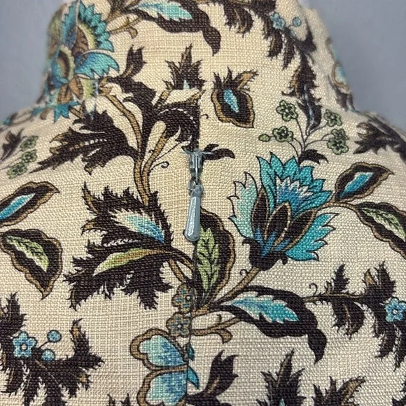 Helen Cherry Silk Dress Blue Brown Floral Side Slit Size 12 - Picture 7 of 13